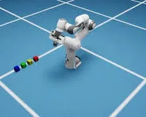 Simulated robot arm sorting blocks