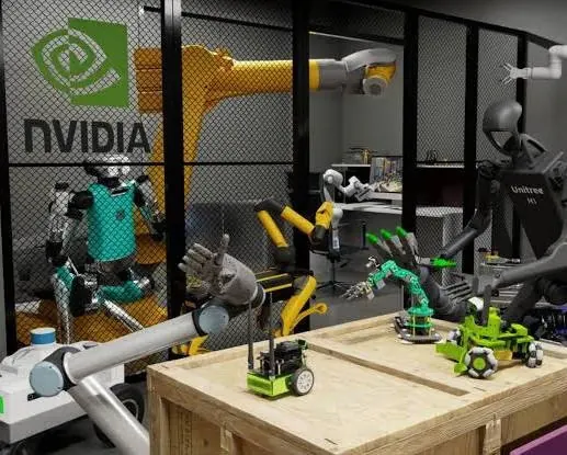 Robotics lab with many robot arms and mobile robots